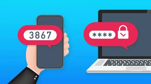 Two step authentication illustration, flat cartoon smartphone and computer Stock Footage 159978725