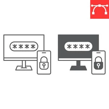 Two step authentication line and glyph icon, security and protection, 2FA two 스톡 일러스트