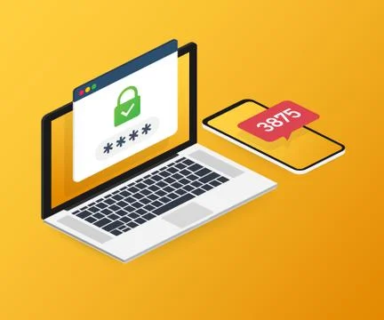 Two step authentication vector illustration, flat cartoon smartphone and comp 스톡 일러스트