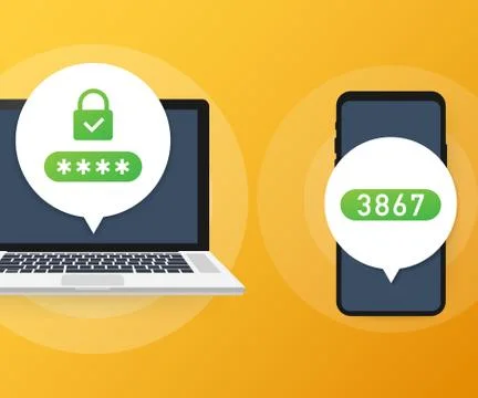 Two step authentication vector illustration, flat cartoon smartphone and comp Stock Illustration