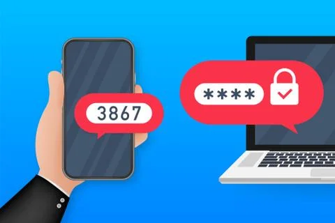 Two step authentication vector illustration, flat cartoon smartphone and comp 스톡 일러스트