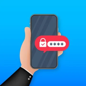 Two step authentication vector illustration, flat cartoon smartphone and comp Stock Illustration
