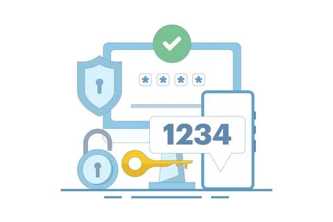 Two-step verification concept to protect personal data. User authorization. Stock-Illustration