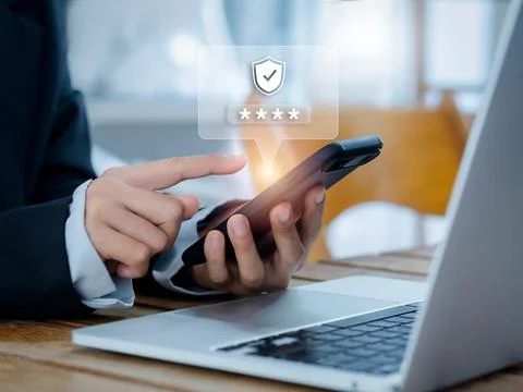 Two steps authentication (2FA) concept. 2023, Shield and asterisk icons cod.. Stock Photos