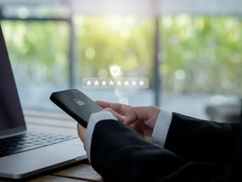 Two steps authentication (2FA) concept. 2023, Shield and asterisk icons cod.. Stock Photos