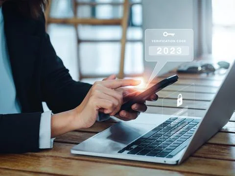 Two steps authentication (2FA) concept. 2023, Verification code and key ico.. Stock Photos