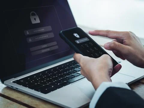 Two steps authentication (2FA) concept. Shield icon and password code showi.. Stock Photos