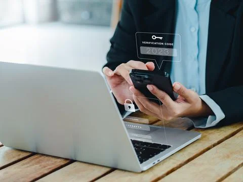 Two steps authentication (2FA) concept. 2023, Verification code and key ico.. Stock Photos