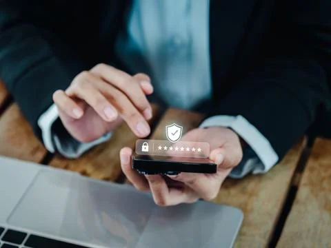 Two steps authentication (2FA) concept. 2023, Shield and asterisk icons cod.. Stock Photos