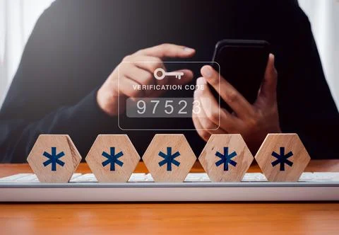 Two steps authentication or 2FA concept. Verification code numbers with key.. Stock Photos