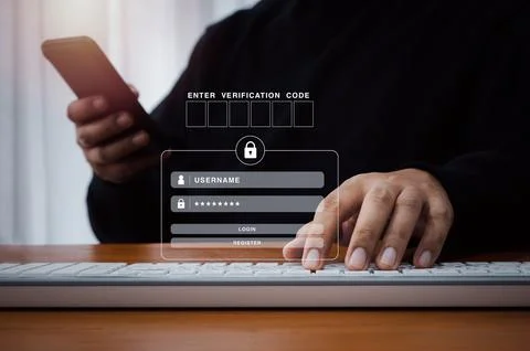 Two steps authentication or 2FA concept. Empty verification code input box .. Stock Photos