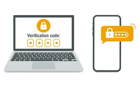 Two steps authentication. Verification push code message on smartphone. Notice Stock Illustration