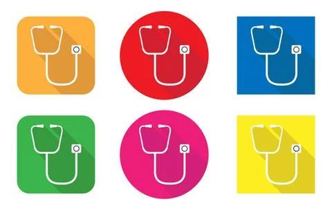 Two stethoscopes on a colored round and square background, long shadow. Tw... Stock Photos