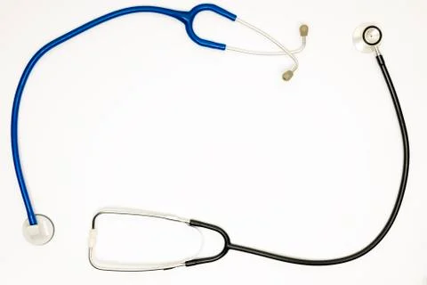 Two stethoscopes surrounding a white background Stock Photos