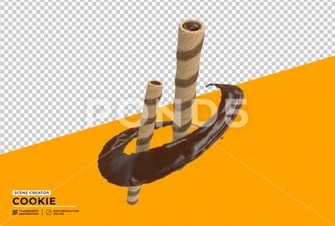 Two stick cookies filled with chocolate, with floating tails Modello PSD