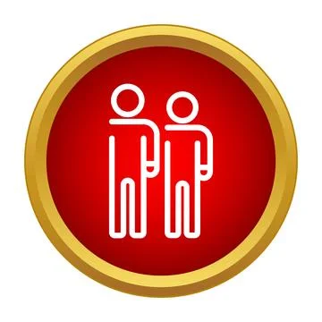 Two stick figure people icon together inside red button Stock Illustration