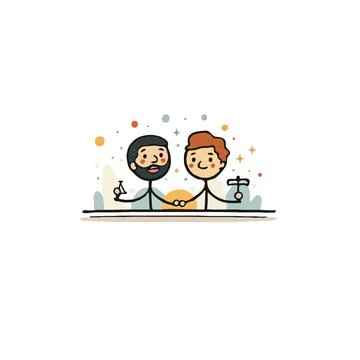 Two stick figure scientists collaborate on an experiment fostering scientif.. Stock Illustration