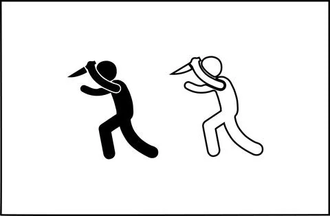Two stick figures black silhouette a person with knives silhouette Stock Illustration