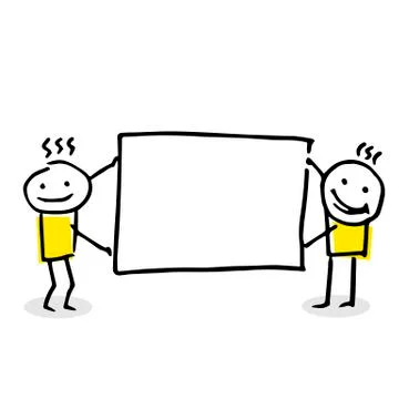 Two stick figures holding a blank board. 스톡 일러스트