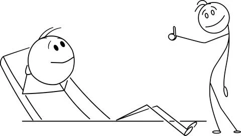 Two stick figures, one relaxing, one giving a thumbs up. Vector Stock-Illustration