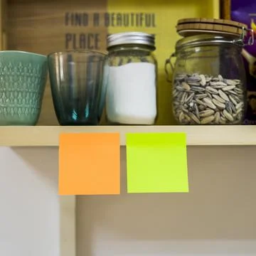 Two sticky notes kitchen Stock Photos