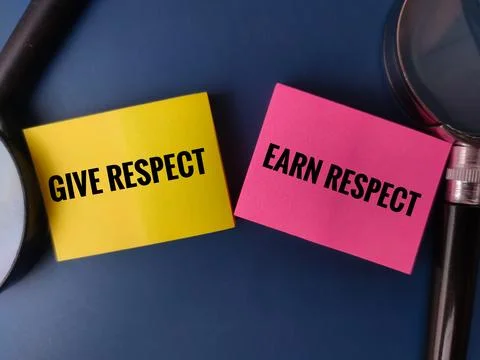 Two sticky notes with messages about the concept of respect Stock Photos