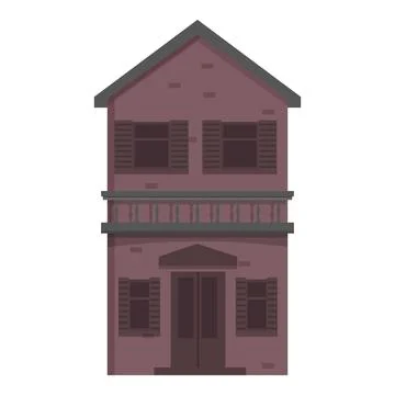 Two storey brick facade building with balcony and shutters illustration Ilustración de archivo