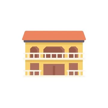 Two storey building with balconies featuring large windows and a red tile roo Ilustración de archivo
