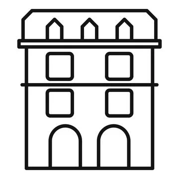 Two storey building facade with arched entrances and attic windows Ilustración de archivo