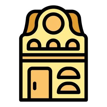 Two storey building facade with balcony and arched windows icon vector outlin Ilustración de archivo