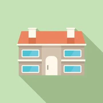 Two storey building facade with red roof and chimneys Ilustración de archivo