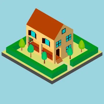 Two-storey house in isometric. Stock Illustration