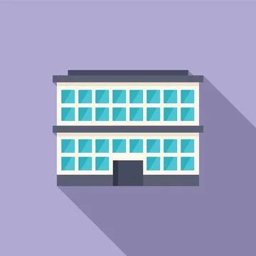 Two storey office building with large windows is casting long shadow Illustrazione stock
