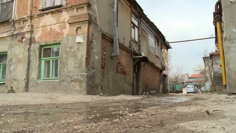 Two-storey shabby house view in summer Stock Footage 107753333