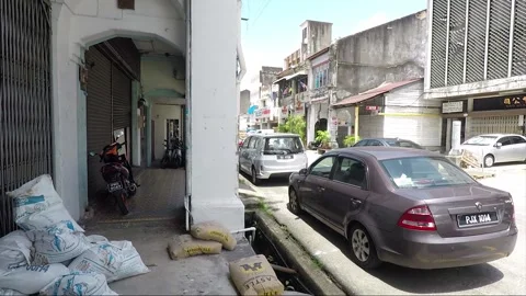 Two storey shophouses corridor view, George Town, Penang, Malaysia Stock Footage 160891741