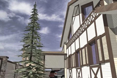 Two Storey Villa Stock Illustration