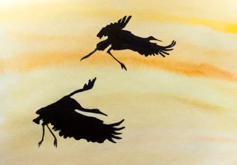 Two stork in flight Stock Illustration