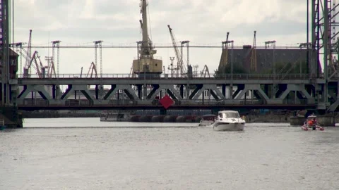 Two-story drawbridge over Pregol River. Cultural heritag.  Kaliningrad. Stock Footage 130238428