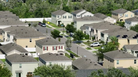 Two-story homes in quiet and luxurious neighborhood of Valrico, Florida. Aerial Stock Footage 312874256