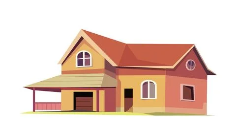 Two story house flat vector illustration with a unique architectural design f Stock Illustration