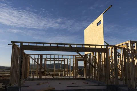 Two story house in progress in a development Stock Photos