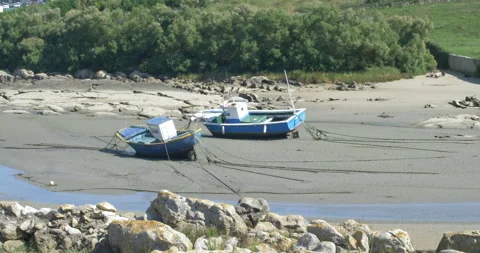 Two Stranded Boats On The Sand Video stock 97392218