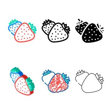 Two strawberries color icon vector mix Stock Illustration