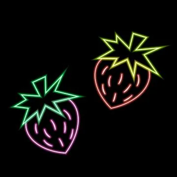 Two strawberries with leaf in neon effect Stock Illustration