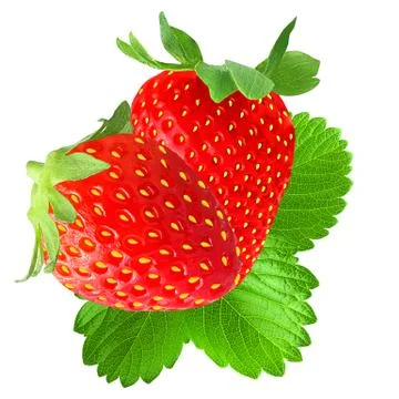 Two strawberry with leaf isolated on white background Stock Photos