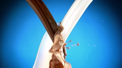 Two stream of milk and chocolate meet Stock-Footage 81805594