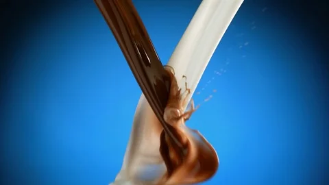 Two stream of milk and chocolate meet Stock-Footage 81805606