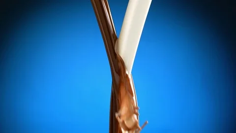 Two stream of milk and chocolate meet Video stock 81805634