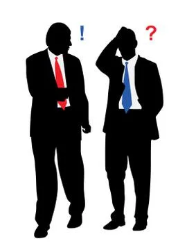 Two stressed worried businessmen with problems talking Stock Illustration