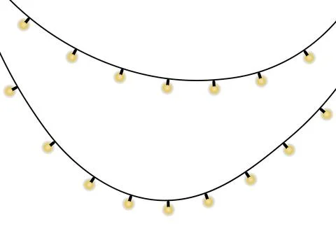 Two strings of yellow glowing light bulbs on black wires string lights illu.. Stock Illustration